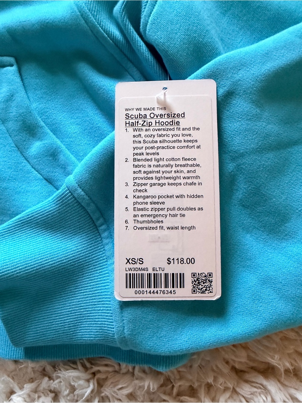 Electric Turquoise Scuba Oversized 1/2 Zip Hoodie Lululemon - Picture 3 of 8